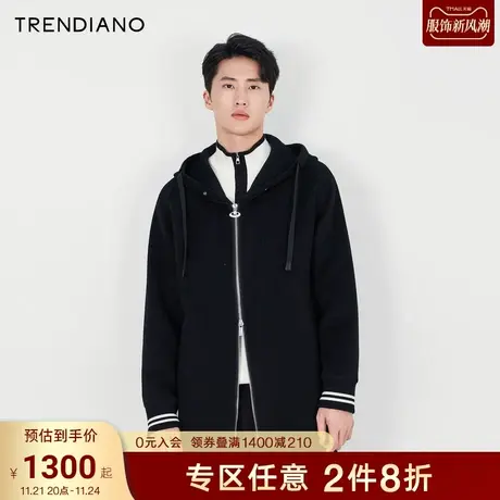 TRENDIANO官方男装冬季新款连帽长款呢大衣外套商品大图