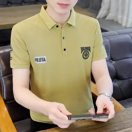 双丝光纯棉粗珠地网眼高端男装短袖t恤夏季休闲翻领男刺绣polo衫t图片