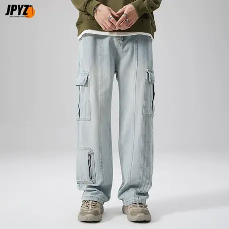 复古牛仔裤男款秋季直筒宽松潮牌阔腿百搭高街潮流休闲长裤子男生图片