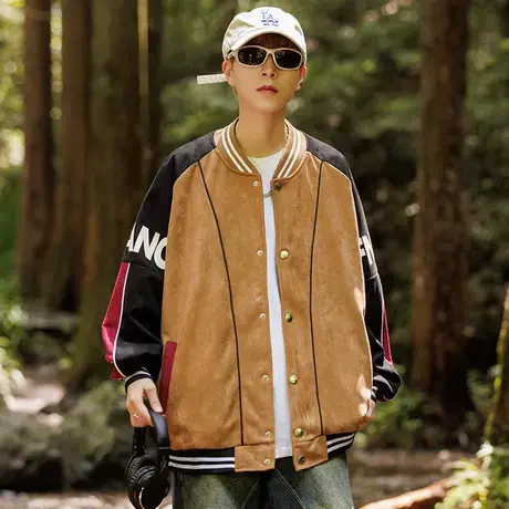 麂皮绒外套男春秋季潮牌宽松休闲夹克男翻领简约百搭帅气褂子上衣商品大图