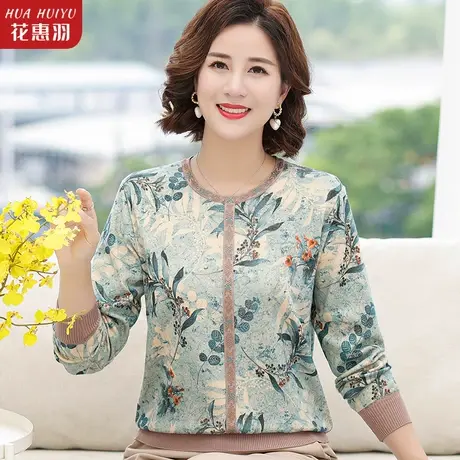 中老年女秋装长袖t恤2023年新款春秋针织衫中年妈妈洋气小衫上衣商品大图
