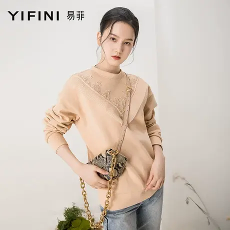Yifini/易菲开春新款宽松短款卫衣套头圆领休闲宽松上衣女商品大图