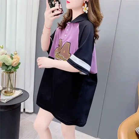 学院风POLO衫短袖t恤女夏季2023新款宽松洋气休闲中长款网红上衣图片