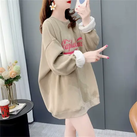 宽松大码灯芯绒加厚圆领卫衣女秋冬2022新款洋气刺绣百搭上衣外套商品大图