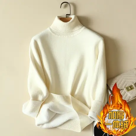 加绒加厚打底衫女士秋冬内搭2023年新款洋气一体绒保暖高领毛衣女商品大图