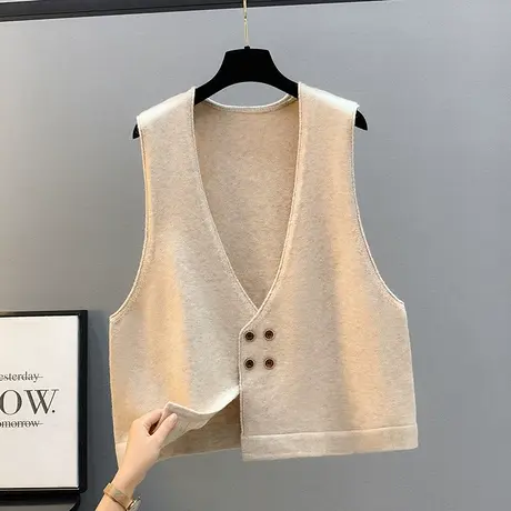 V领套头女士毛衣宽松时尚背心针织衫女小马甲纯色上衣女马甲背心商品大图