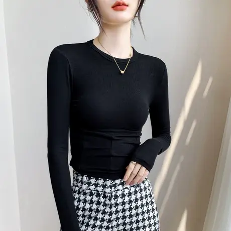 修身显瘦弹力打底衫女装2023春季新款纯色设计感小众西装内搭上衣商品大图