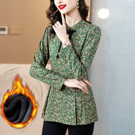 今年流行新款打底衫女2023中式妈妈装气质减龄遮肚碎花加绒小衫女商品大图