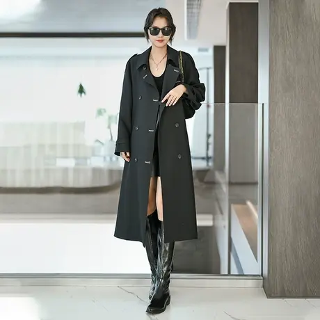 黑色风衣外套女2024春季新款宽松休闲英伦风小众气质中长款大衣潮商品大图
