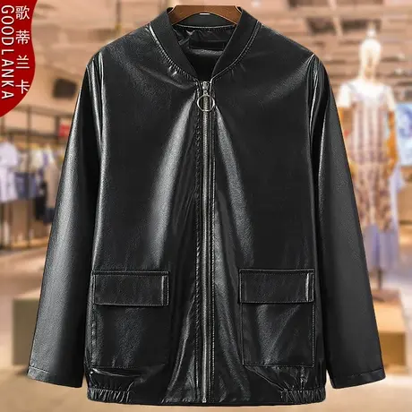 中年妈妈春秋季PU皮外套洋气时尚加肥加大码女装立领宽松女士夹克商品大图