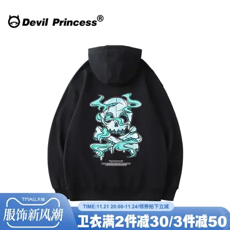 无性别穿搭小众街头潮牌黑色帽衫卫衣女宽松大版嘻哈风超火上衣薄图片