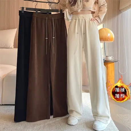 高腰韩版阔腿灯芯绒休闲裤女秋冬季加绒加厚百搭宽松拖地长裤潮图片