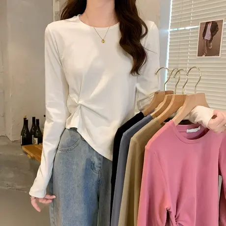 设计感长袖t恤女2024年新款ins潮小众韩版修身早春秋冬打底衫上衣图片
