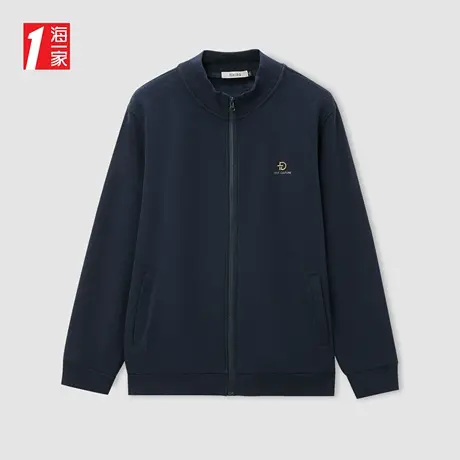 海一家时尚立领开衫2023冬季新款简约绣花保暖加绒男士休闲卫衣图片