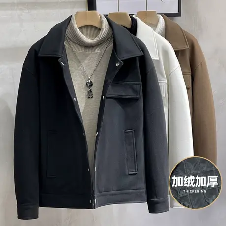 毛呢子夹克男士冬季夹棉加厚高级感仿羊绒男装短款双面呢外套上衣图片