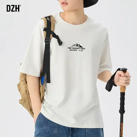 男士白色纯棉t恤男夏季潮牌重磅纯棉短袖2023年新款宽松印花体恤商品大图