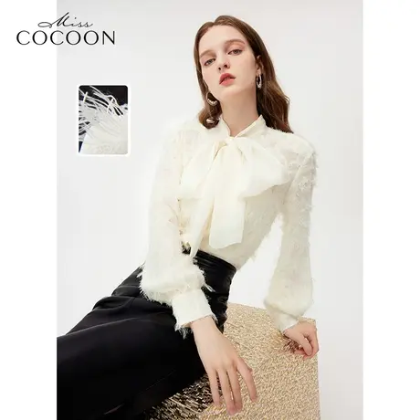 【秋上新】missCOCOON羽毛流苏衬衫女23秋宫廷风肌理感提花上衣商品大图