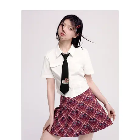 【迪士尼联名】乐町米奇短款学院衬衫2023夏季新款女领带甜酷上衣图片