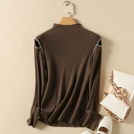 春装2024年新款短款半高领毛衣打底衫女长袖套头修身显瘦针织衫女商品大图