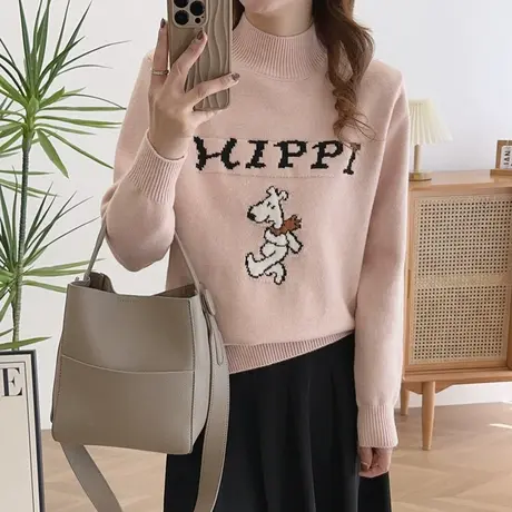 半高领毛衣女秋冬2023新款女装上衣宽松外穿内搭加厚针织打底衫女图片