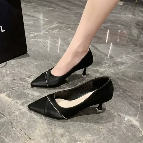 女鞋2024年春秋季新款时尚气质尖头浅口单鞋职业通勤细跟高跟鞋潮图片