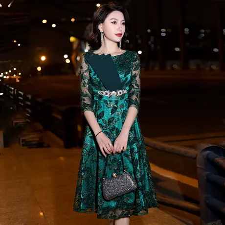女士小晚礼服连衣裙平时可穿宴会高级感轻奢气质中年绿色正式场合图片