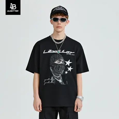 Lilbetter男士短袖t恤潮流体恤男美式嘻哈半袖宽松落肩袖夏季衣服商品大图