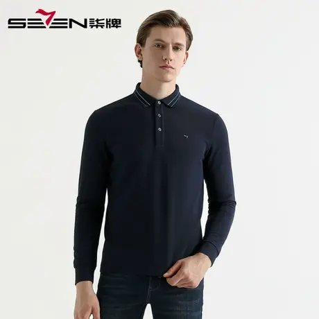 柒牌男装清仓POLO衫秋冬商务时尚男士纯色弹力抗皱长袖polo图片