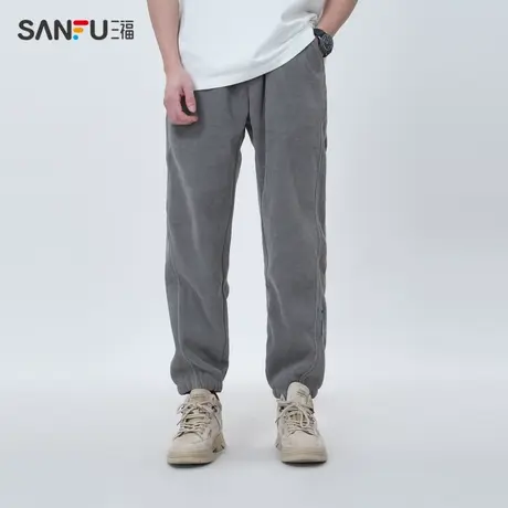 三福2023冬季男士裤脚皮标净色休闲裤 时尚宽松针织长裤481344商品大图