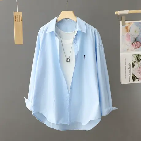 软奶蓝宽松休闲洋气衬衫女春秋装日系温柔风叠穿搭男友风衬衣上衣商品大图