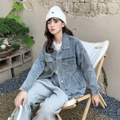 唐狮春秋季新款牛仔外套女短款复古蓝色ins潮小众超好看休闲上衣图片
