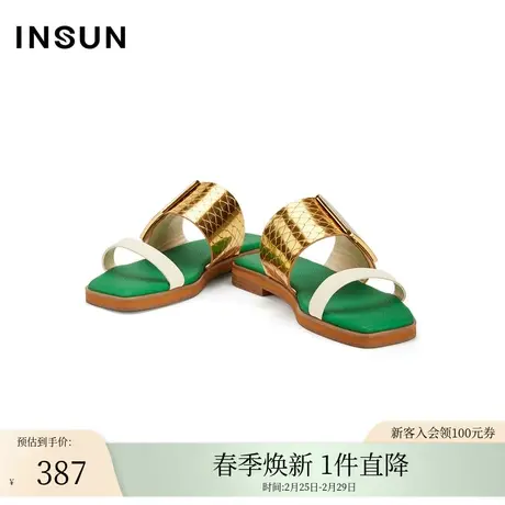 INSUN恩裳春季复古撞色一字带外穿拖鞋商品大图
