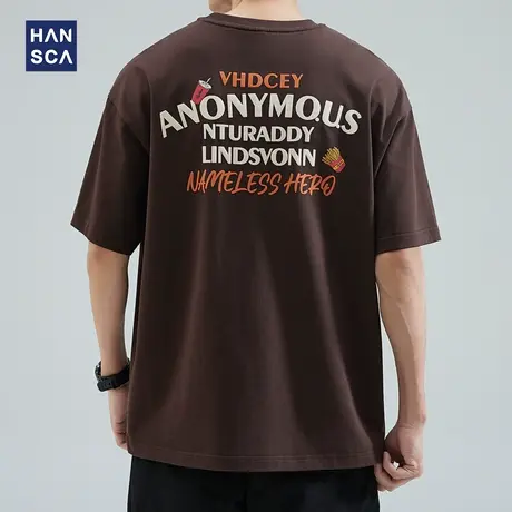 hansca 250g重磅短袖T恤男夏季纯棉宽松潮流圆领休闲运动半袖上衣商品大图