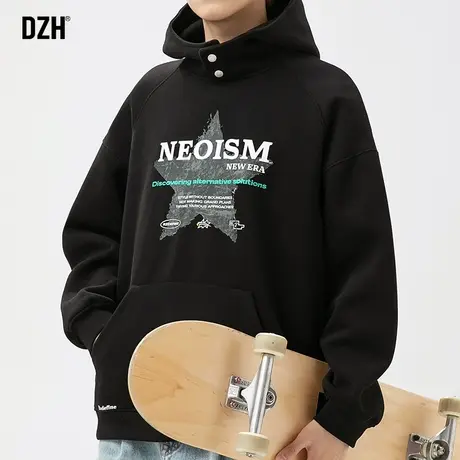 男士潮牌黑色卫衣男美式重磅连帽上衣2024年春季衣服男装休闲外套商品大图