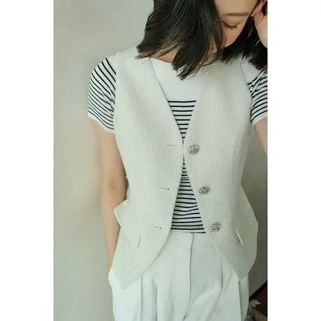 24春夏新款高级气质轻奢小香风单排扣马甲收腰显瘦V领马甲外套女商品大图