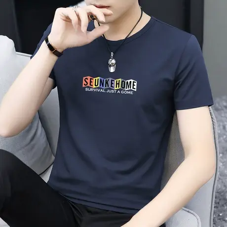 莫代尔短袖t恤男夏季冰丝速干凉感半袖字母印花圆领上衣服体恤衫商品大图
