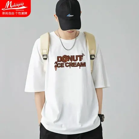 英文字母小众短袖t恤男港风夏季宽松纯棉情侣打底宽松上衣半袖衫商品大图