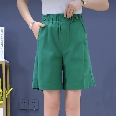 短裤女高腰松紧新款休闲短裤外穿女宽松百搭夏季绿色阔腿运动热裤图片