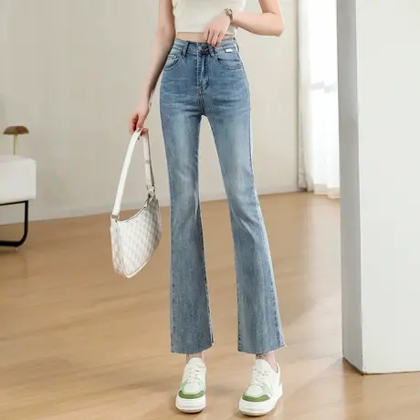 时尚气质牛仔裤2023年夏季新款女士简约高腰显瘦通勤百搭微喇长裤商品大图