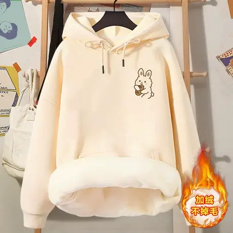 加绒连帽卫衣女冬季2023年新款秋冬装宽松小个子上衣加厚保暖外套商品大图
