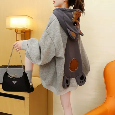 加绒加厚连帽卫衣女2023新款秋冬爆款时尚洋气减龄宽松设计感外套商品大图