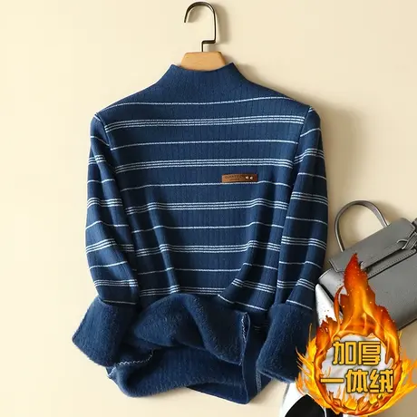 一体绒半高领毛衣女2022年新款加绒加厚保暖打底衫女秋冬内搭针织图片