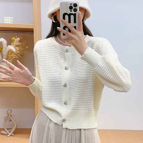 春秋季新款小香风名媛气质圆领针织衫开衫宽松显瘦小衫毛衣上衣图片