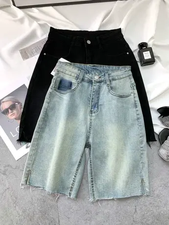 2023年韩版复古高腰牛仔五分裤夏季弹力修身骑行裤百搭直筒中裤潮商品大图