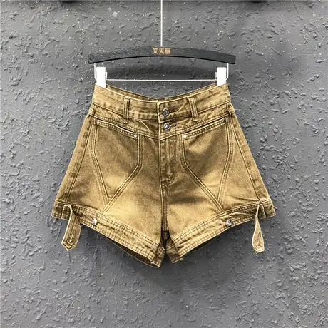 港味复古休闲设计感牛仔短裤女23春夏新款宽松显瘦a字阔腿裤热裤图片