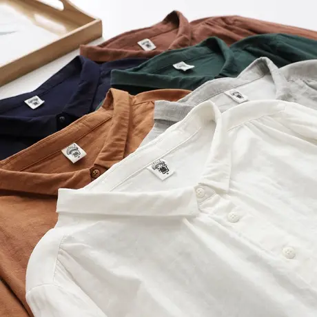 复古文艺简约小翻领纯色双层棉纱长袖白衬衫女春秋装宽松百搭衬衣图片