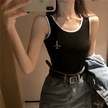 无袖吊带网红背心女外穿ins潮外穿潮港风2023韩版酷短款夏季透气商品大图