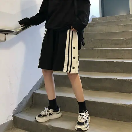 工装短裤女夏季薄款宽松休闲高腰直筒外穿阔腿运动五分中裤潮ins商品大图