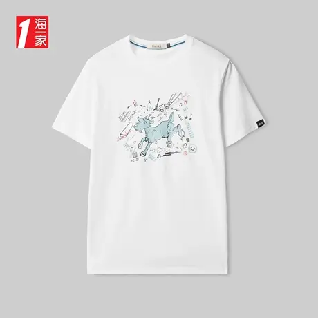海一家趣味时尚卡通动物印花短T2023夏季新款亲肤棉青春短袖T恤男商品大图