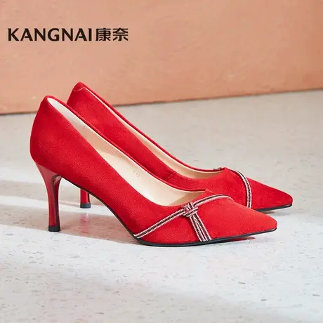 康奈女鞋商场同款春秋季新款11402106气质宴会婚鞋高跟红色女单鞋商品大图